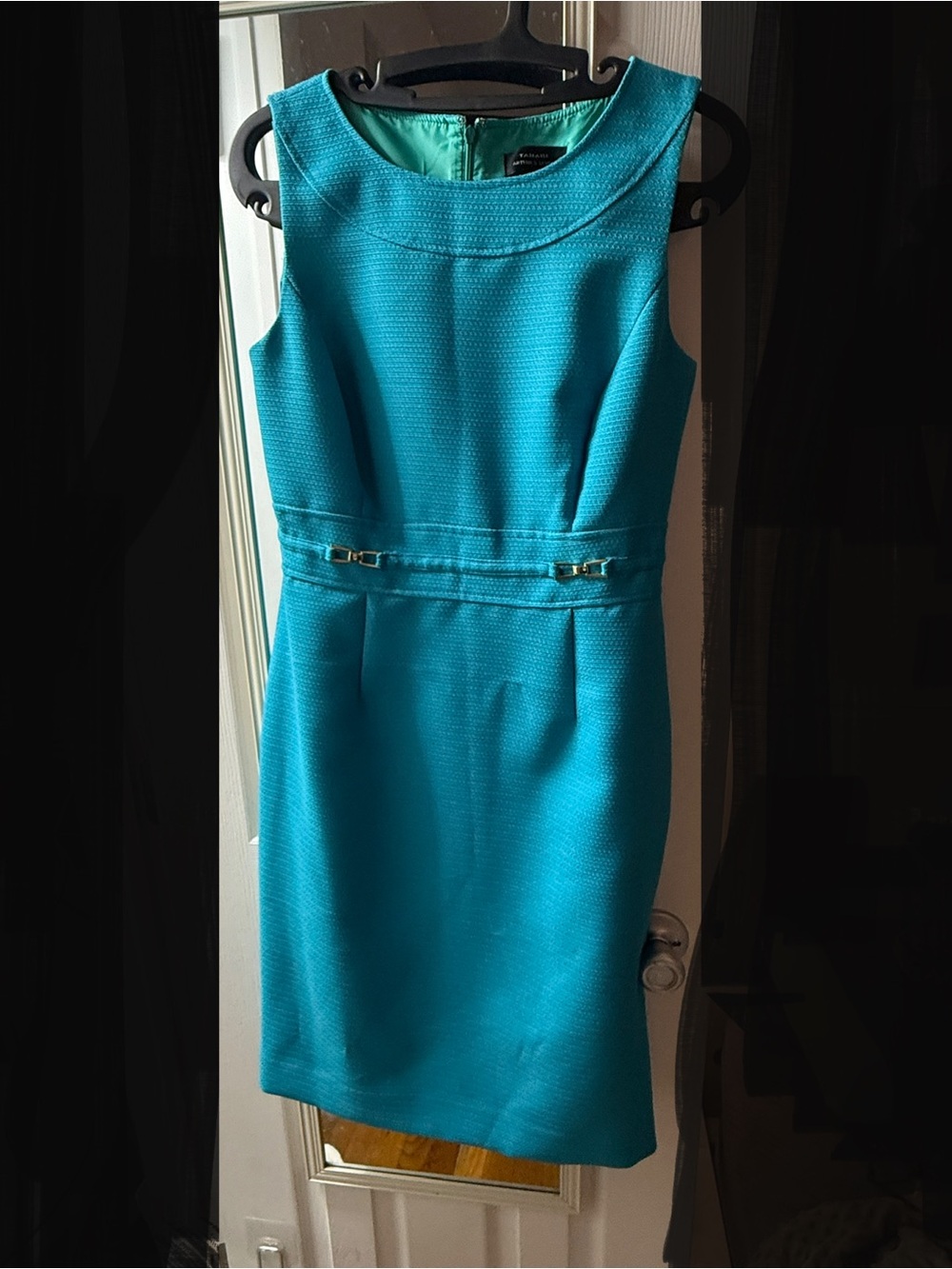 Tahari Classic Sleeveless Teal Sheath Dress with Silver Detail - Sz 4